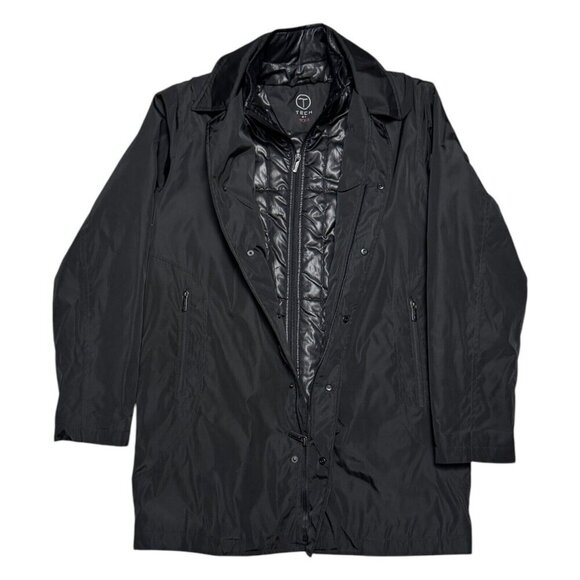 TUMI TECH Insulated Business Casual Designer Lined Long Black Jacket Mens Small - Picture 1 of 8